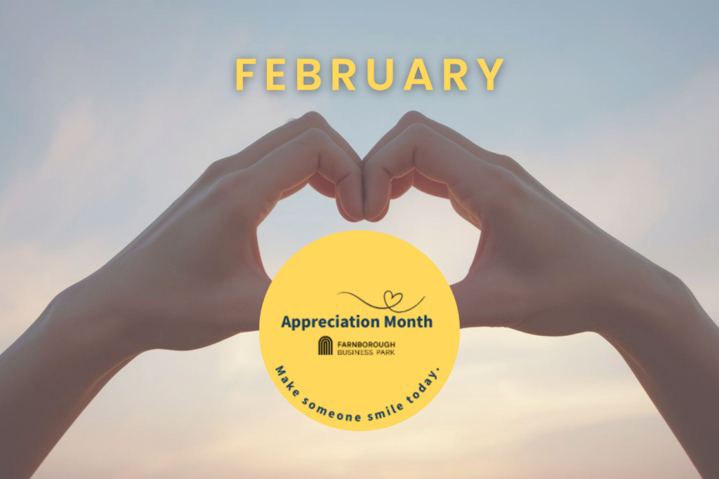 Two hands form a heart shape with "February Appreciation Month" text and logo overlaid.
